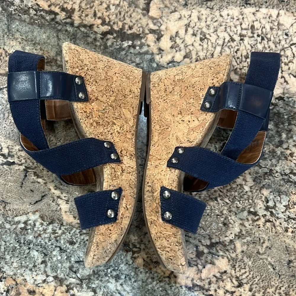 Lucky Brand Blue and Tan Wedge Sandals